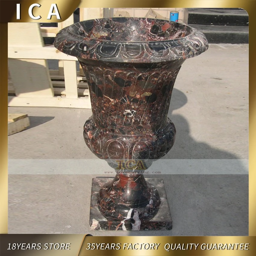 Outdoor Decorated Marble Stone Marble Garden Flowerpot