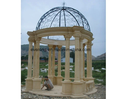 Large Size Natural Stone White /Yellow Marble Pavilion Garden Gazebo for Park Restaurant Ornament