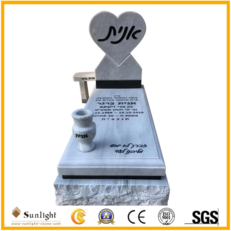 Natural Stone White Marble Headstone Monument Tombstone for Cemetery Garden