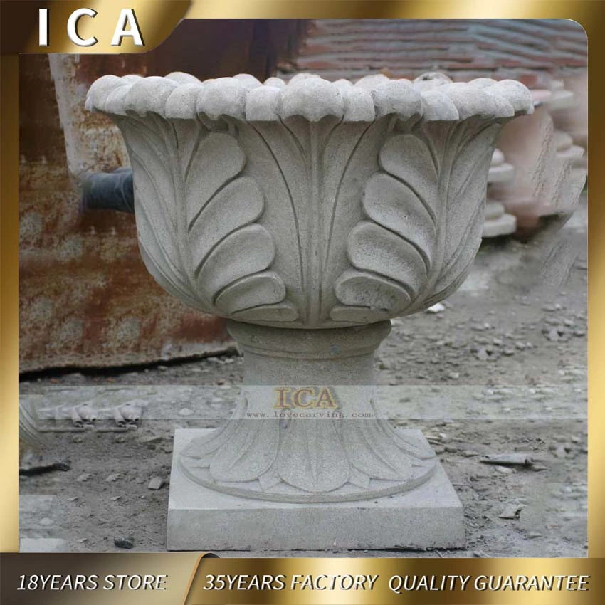 Park Garden Natural Stone Hand Carved Large Marble Flowerpot