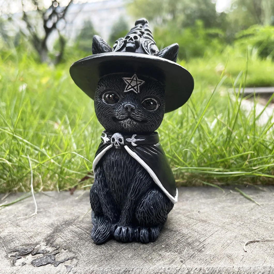 Garden Decoration Witch Punk Cat Sculpture Gothic Resin Craft Halloween