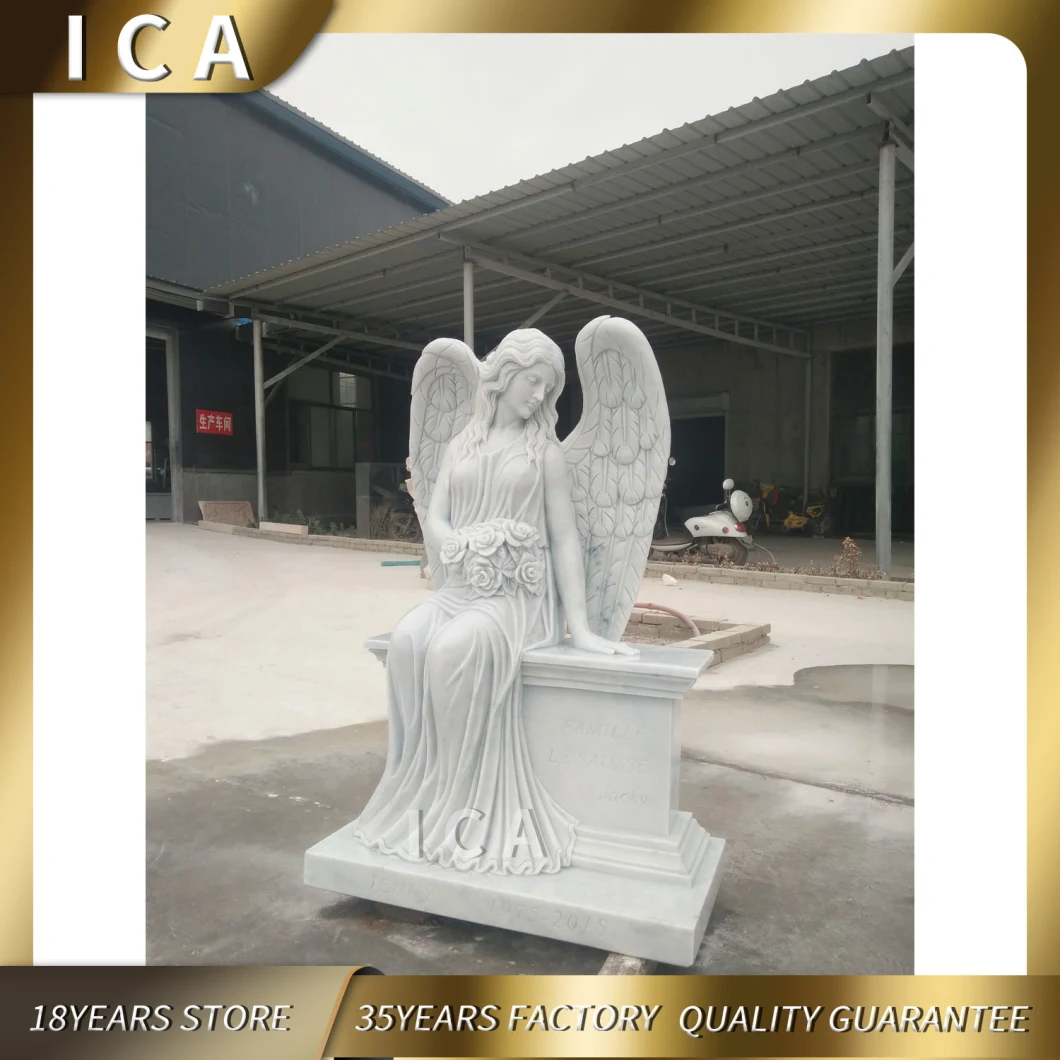 Beautiful White Marble Tombstone Angel Statue Design