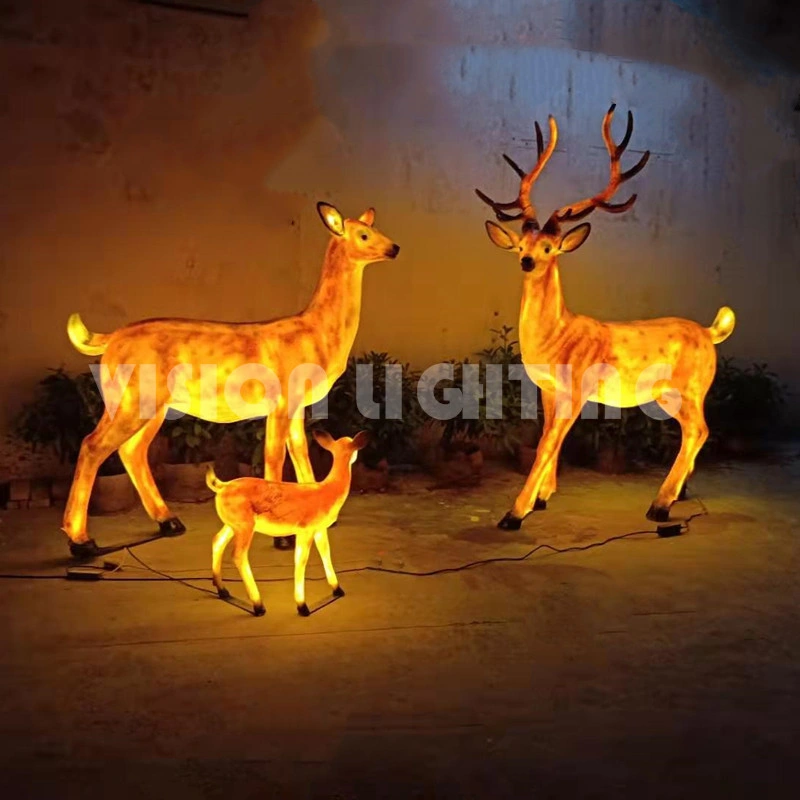 Life Size Art Craft Fiberglass Reindeer Statue with Light