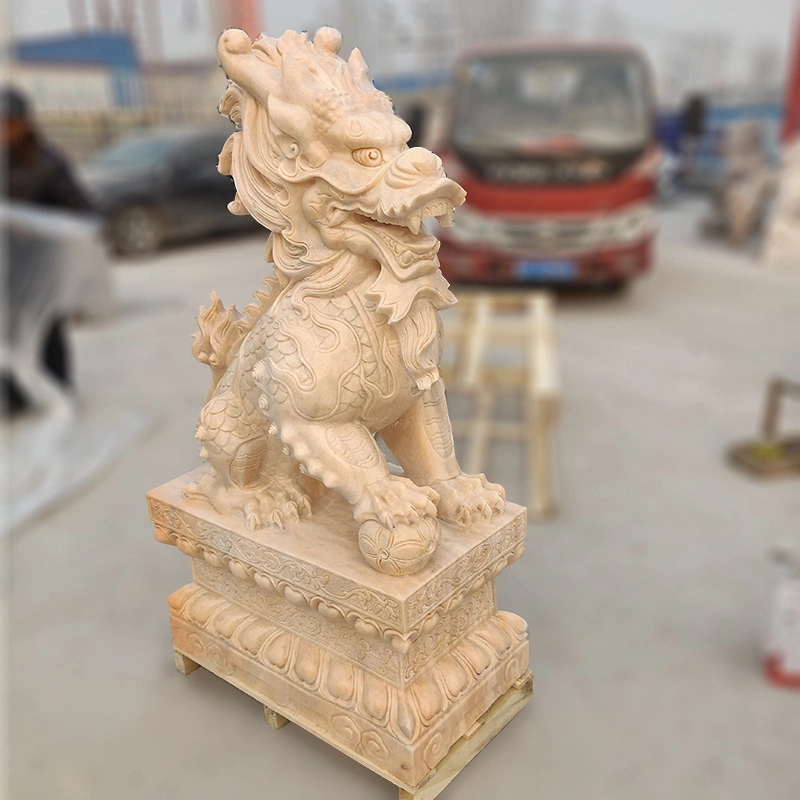 Pink Granite Stone Animal Lion Carving for Garden