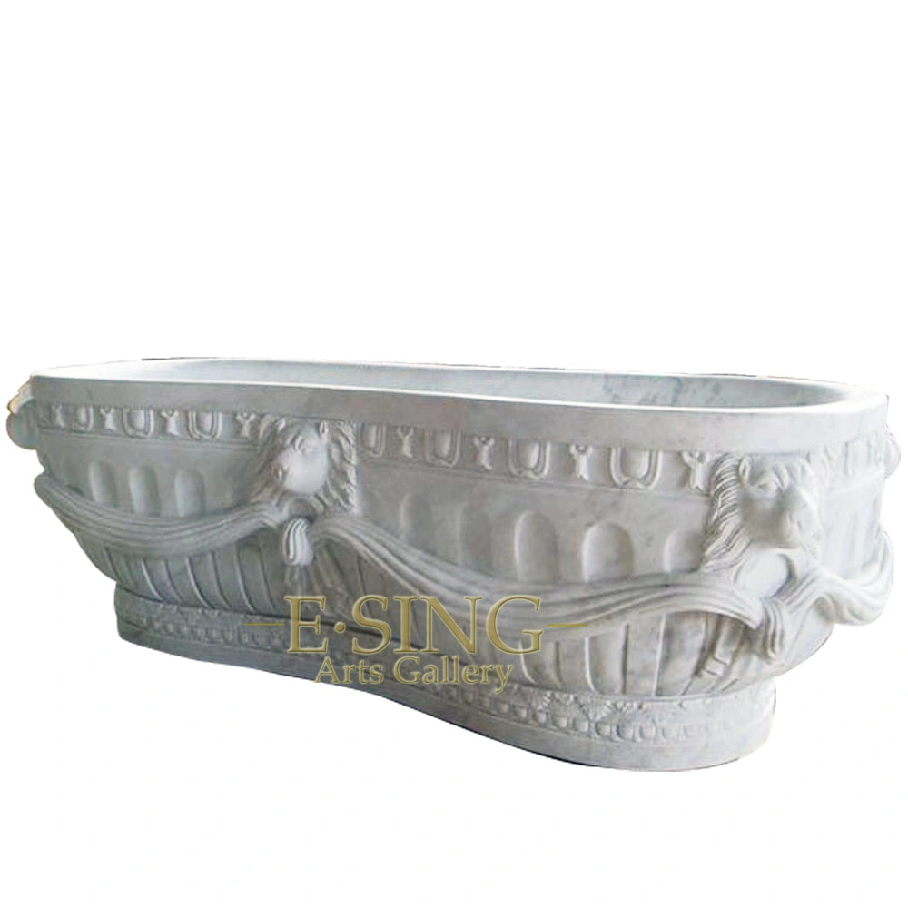 European Style Large Freestanding Solid White Marble Natural Stone Bathtub for Sale