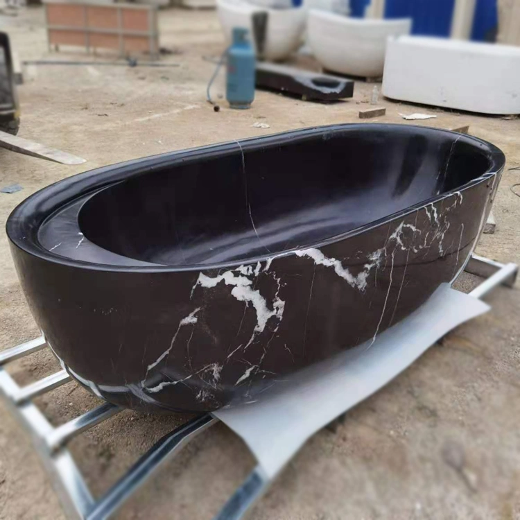 Modern Design High Polishing Hand Carved Stone Marble Black Bathtub