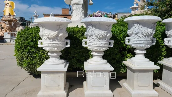 Decoración del hogar Par de macetas de mármol blancas naturales Mayorista