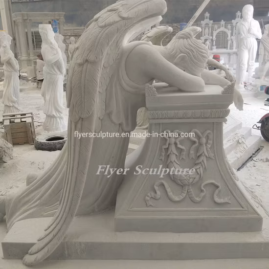 Fábrica de China tallado tamaño real decoración de jardín monumento piedra de mármol blanco hermosa escultura de ángel lápidas