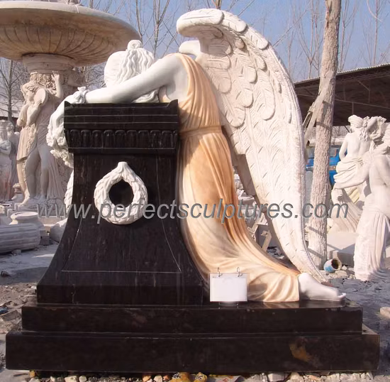 Estatua de cementerio de mármol blanco personalizado Lápida de ángel llorón para escultura de cementerio (SY-X1127)