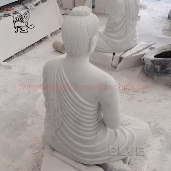 Decoración moderna del templo del jardín estatua de Buda de piedra grande tallada a mano escultura de Buda meditando de mármol blanco pulido