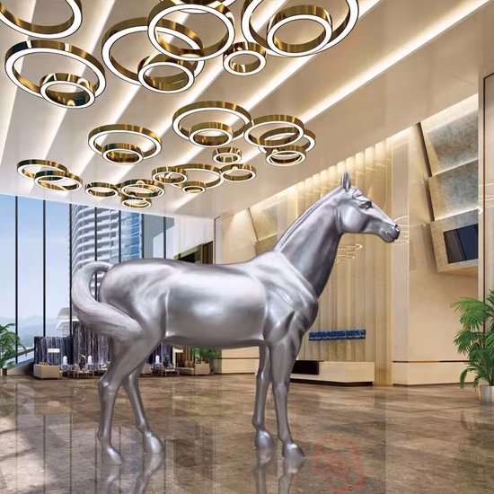 Decoración de patio, decoración al aire libre, estatua de caballo negro de fibra de vidrio Animal de resina de tamaño real