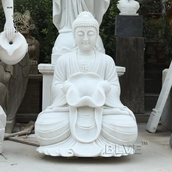 Proveedor de escultura de piedra blanca de estatuas de Buda tailandés de mármol grande religioso para jardín al aire libre